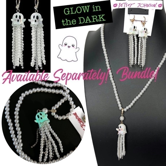 Betsey Johnson Ghost Pearl & Diamond Earrings Glow in the Dark Halloween Jewelry - Picture 6 of 6